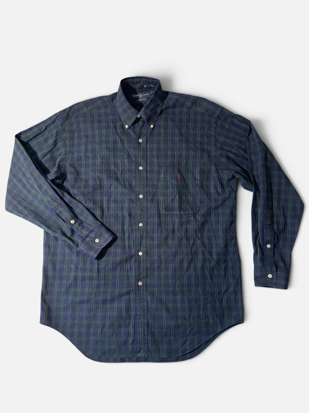 Polo Ralph Lauren mens M Medium green blue plaid oversized BIG oxford shirt EuC